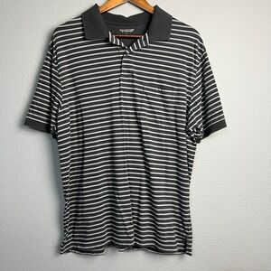 Roundtree & Yorke Mens Polo Shirt Gray White Striped Short Sleeve Cotton Casual‎